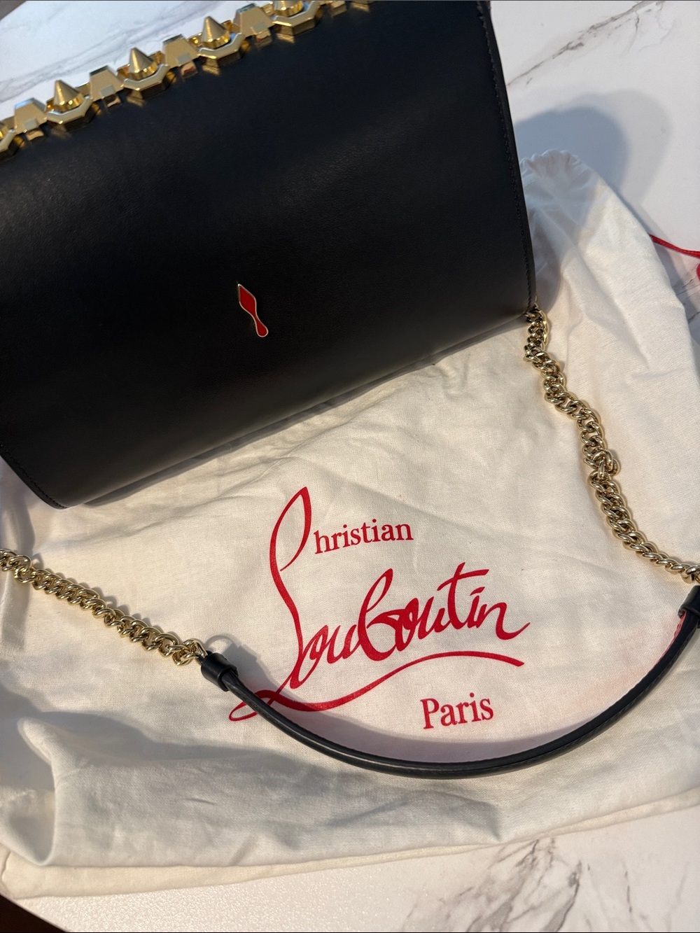 Christian Louboutin Black Leather Crossbody with Gold Stud Grid - Picture 5 of 5